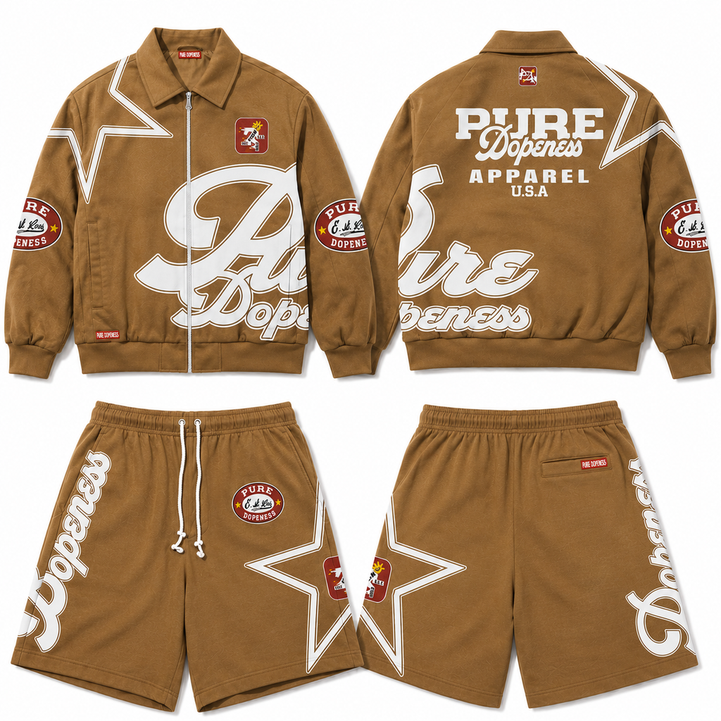 Pure Dopeness Rich Soil Jacket & Shorts Set – front and back view